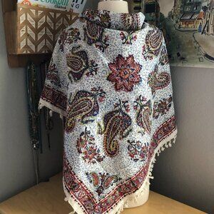 Isfahan Gholamreza Rezvani Wrap Scarf Ivory & Red Floral Jacquard Paisley NEW